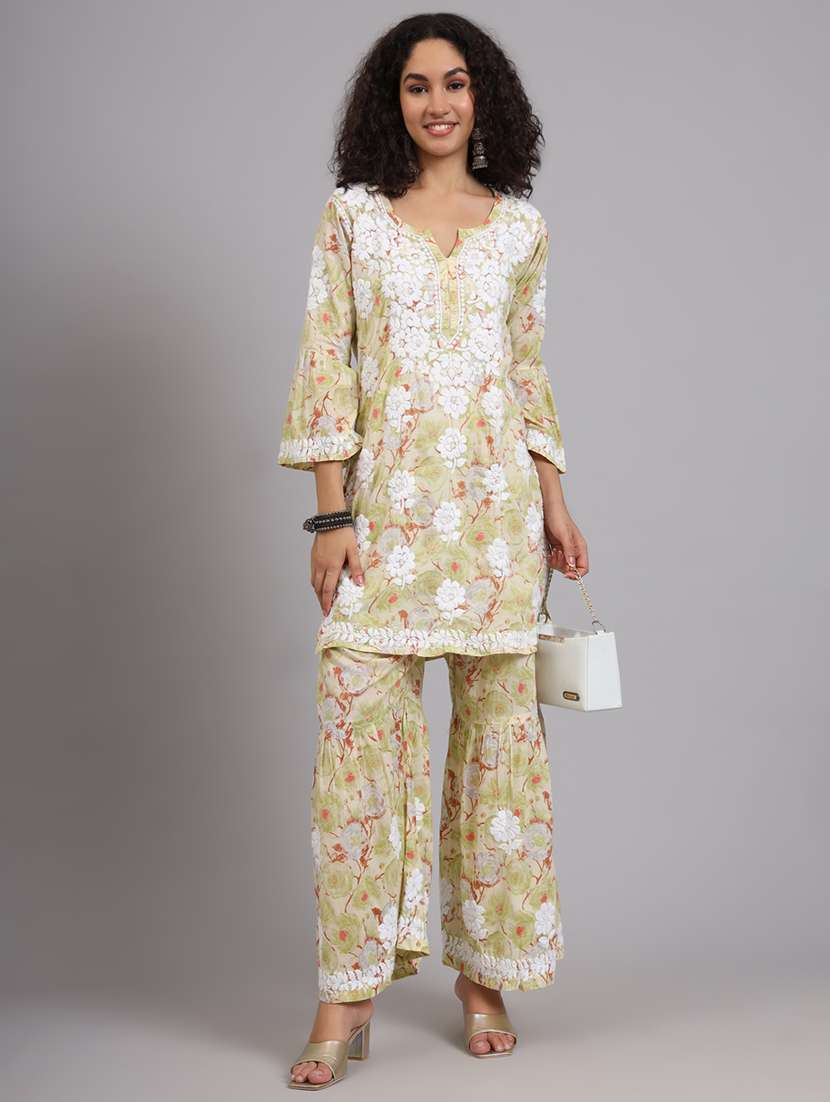 women floral kurta sharara set