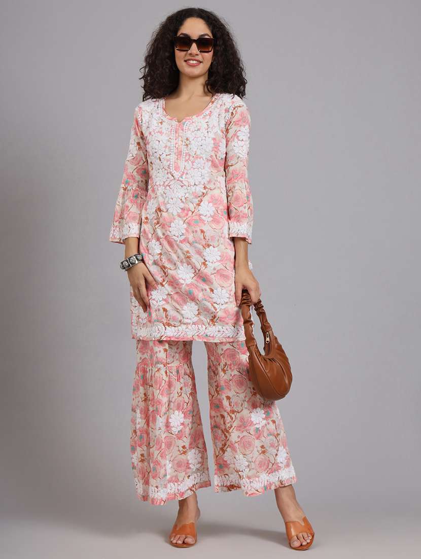 women floral kurta sharara set