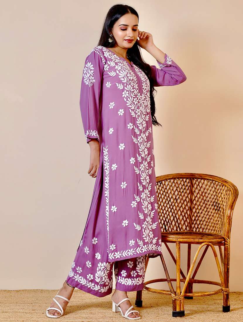 women chikankari kurta palazzo set  - 21585400 -  Standard Image - 1