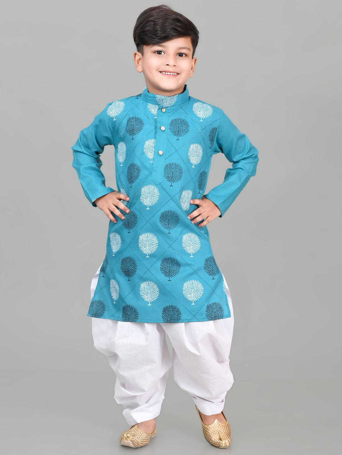 boys printed mandarin neck kurta salwar set - 21585407 -  Zoom Image - 0