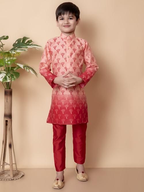 boys printed mandarin neck kurta pyjama set - 21585412 -  Standard Image - 0