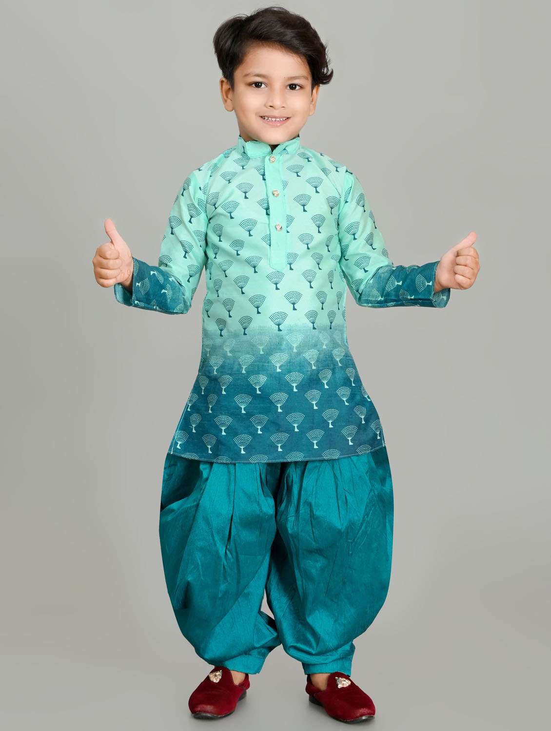 boys printed mandarin neck kurta salwar set