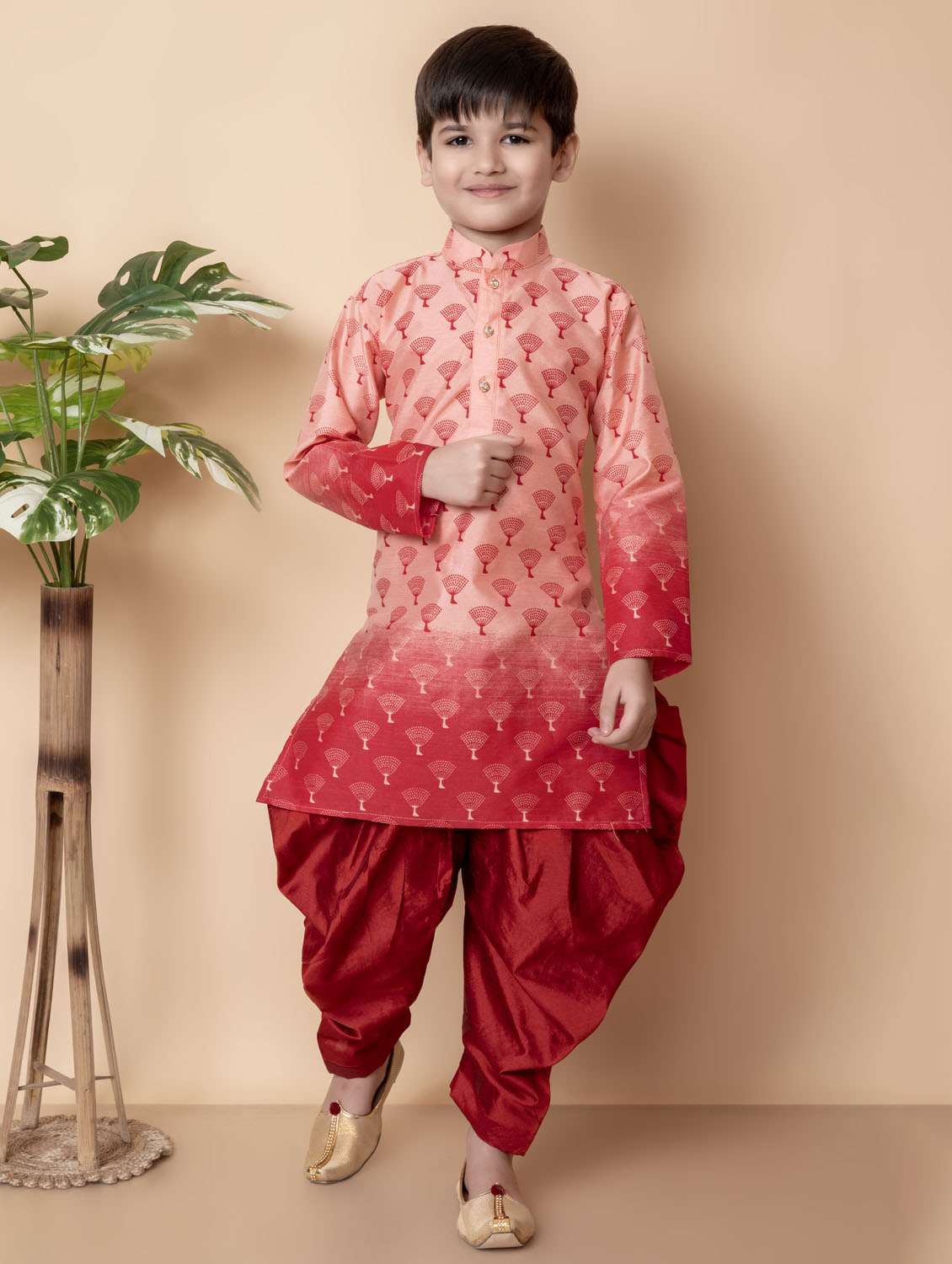 boys printed mandarin neck kurta salwar set