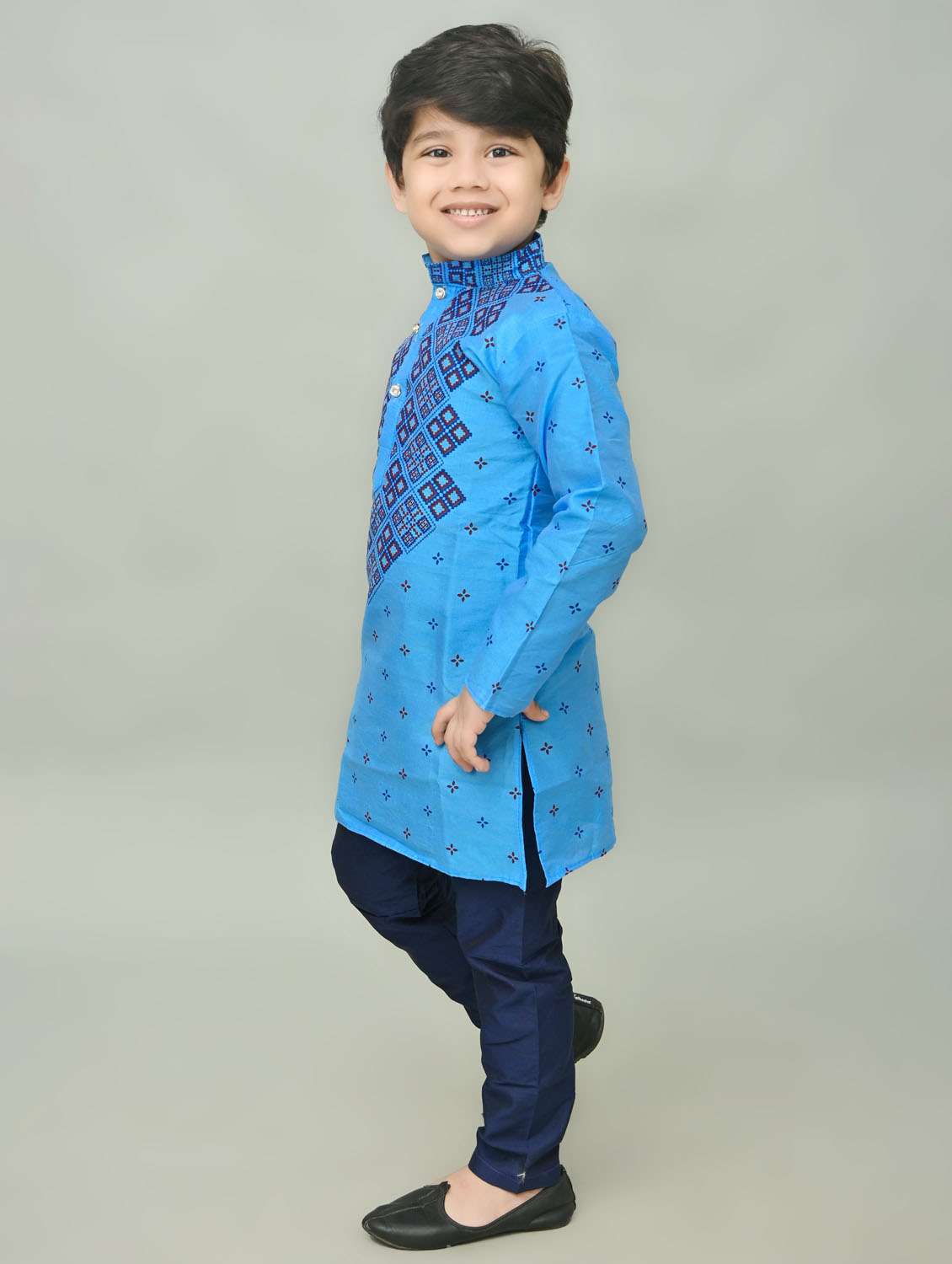 boys printed mandarin neck kurta pyjama set - 21585417 -  Standard Image - 1