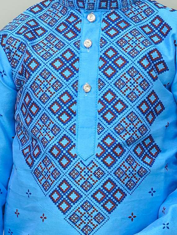 boys printed mandarin neck kurta pyjama set - 21585417 -  Standard Image - 4