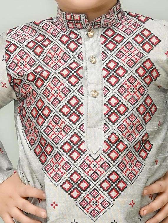Boys Printed Mandarin Neck Kurta Pyjama Set - 21585418 -  Standard Image - 4