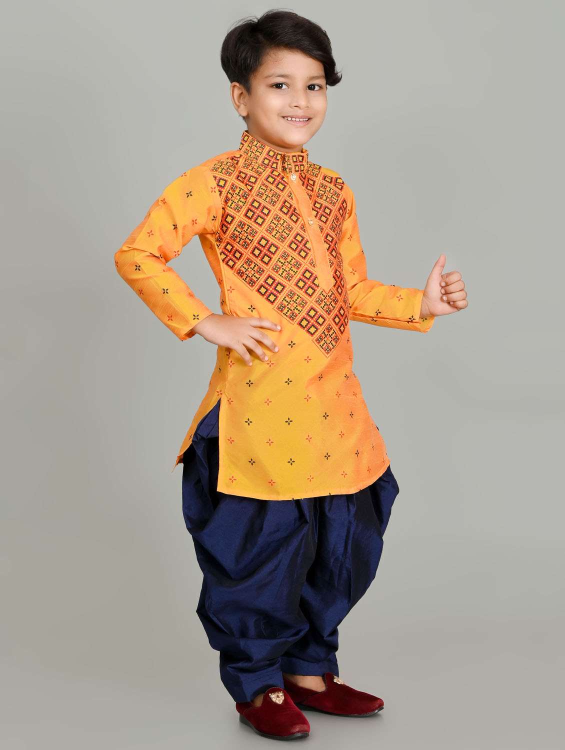 boys printed mandarin neck kurta salwar set - 21585419 -  Standard Image - 1
