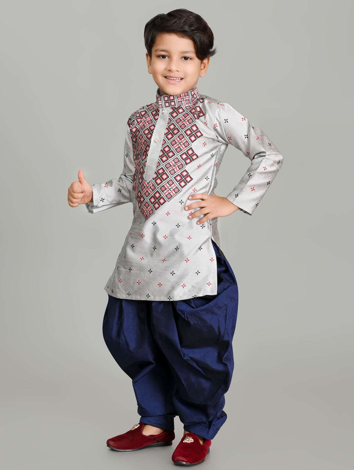 boys printed mandarin neck kurta salwar set - 21585421 -  Standard Image - 1
