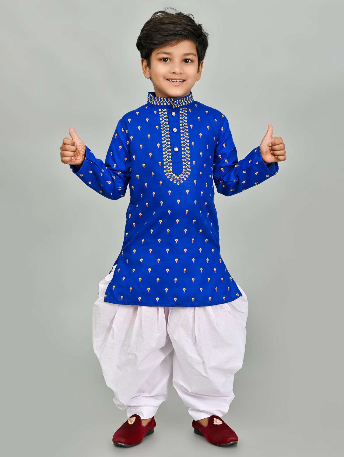 boys printed mandarin neck kurta salwar set