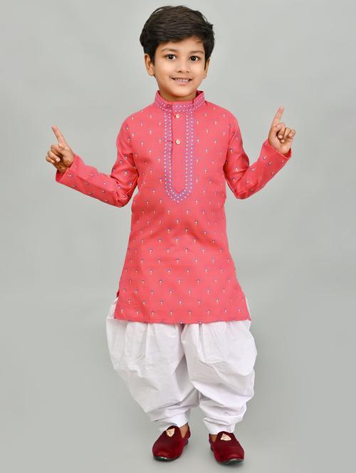 boys printed mandarin neck kurta salwar set - 21585426 - Standard Image - 0
