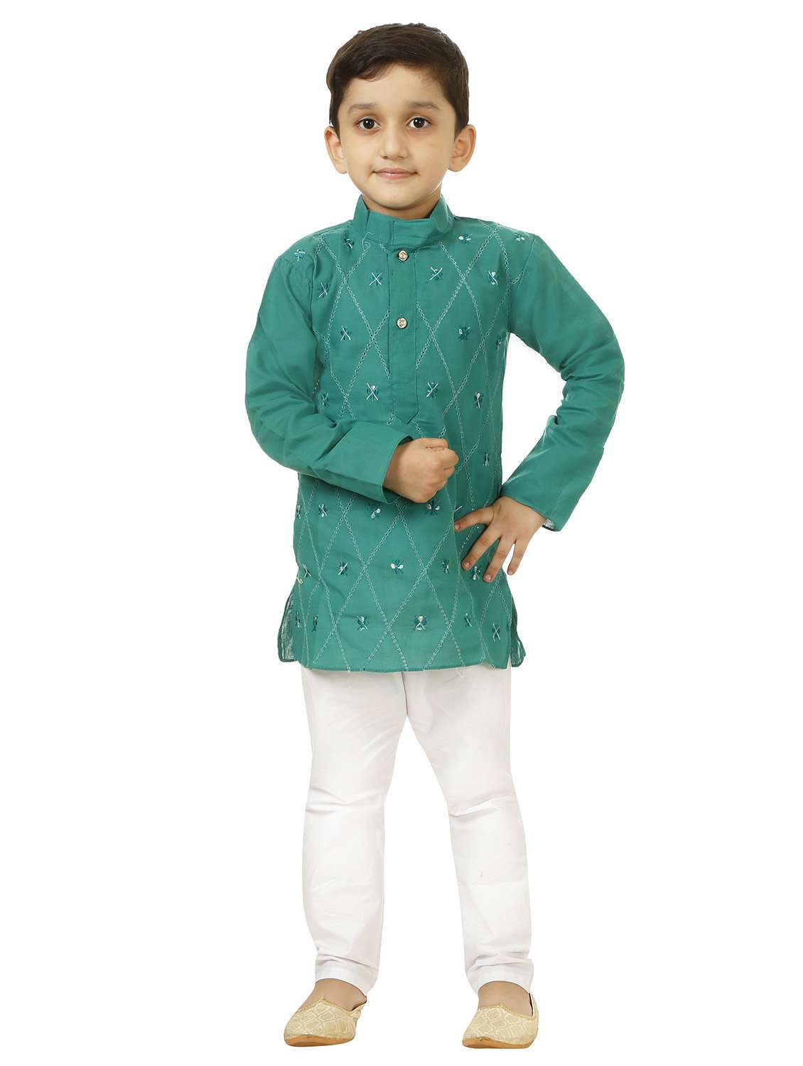 boys embroidered mandarin neck kurta pyjama set