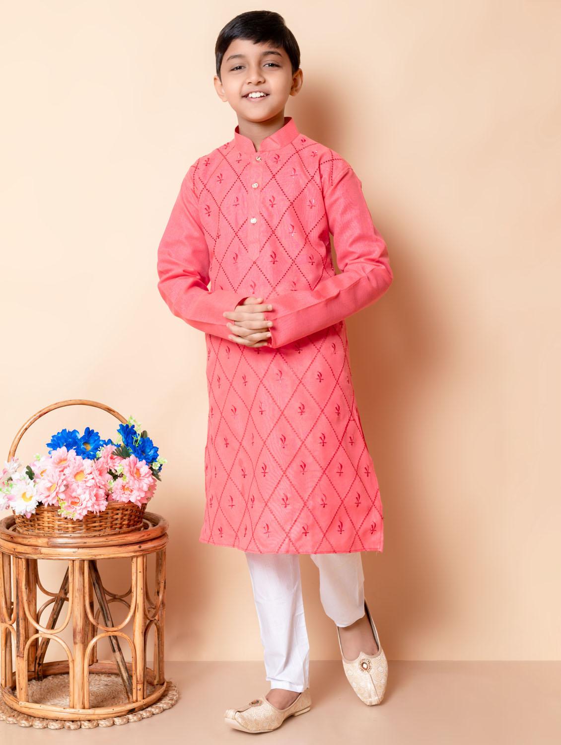 boys embroidered mandarin neck kurta pyjama set - 21585432 -  Zoom Image - 0