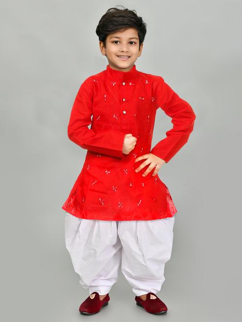 boys embroidered mandarin neck kurta salwar set - 21585438 - Standard Image - 0