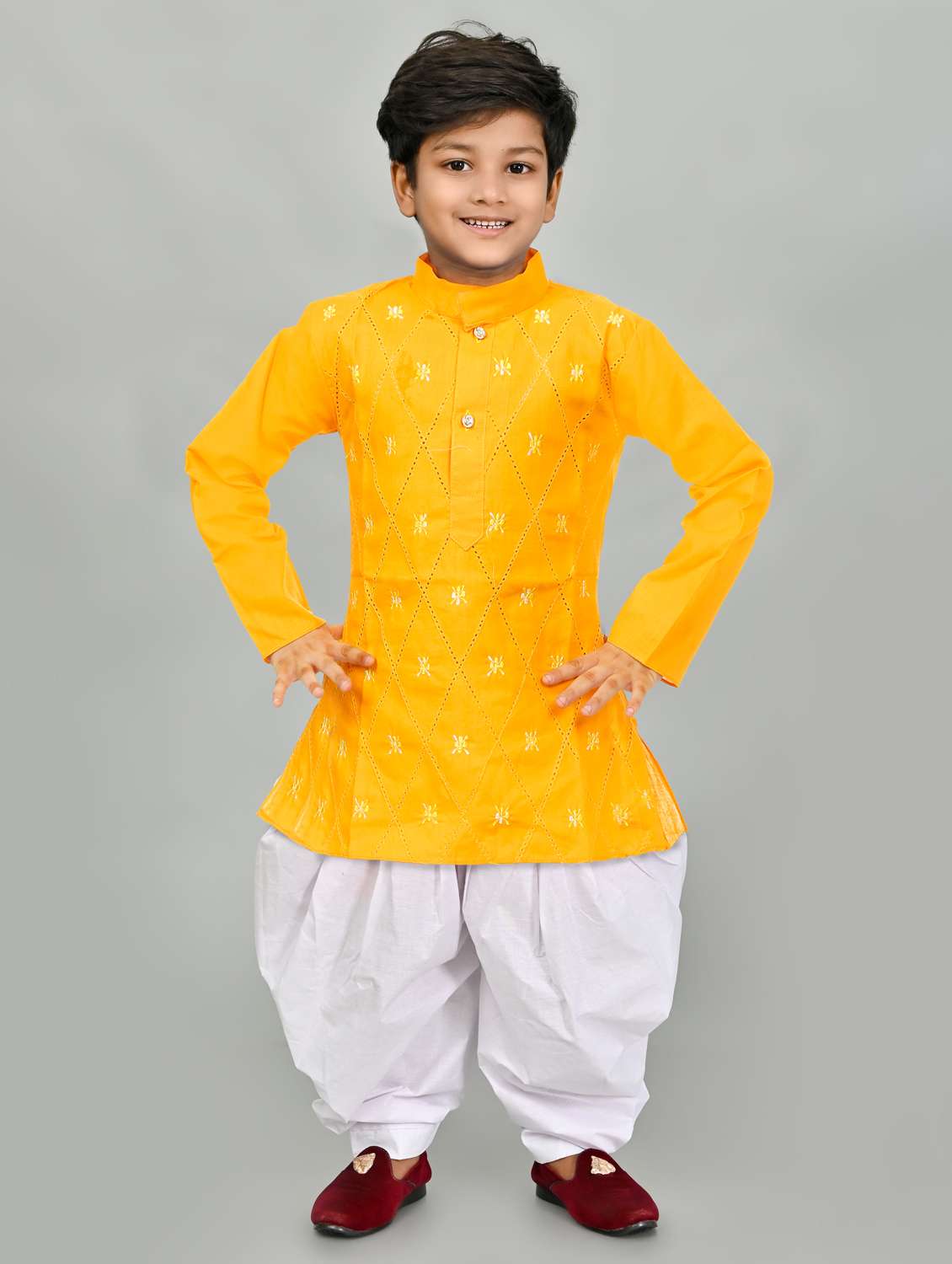 boys embroidered mandarin neck kurta salwar set