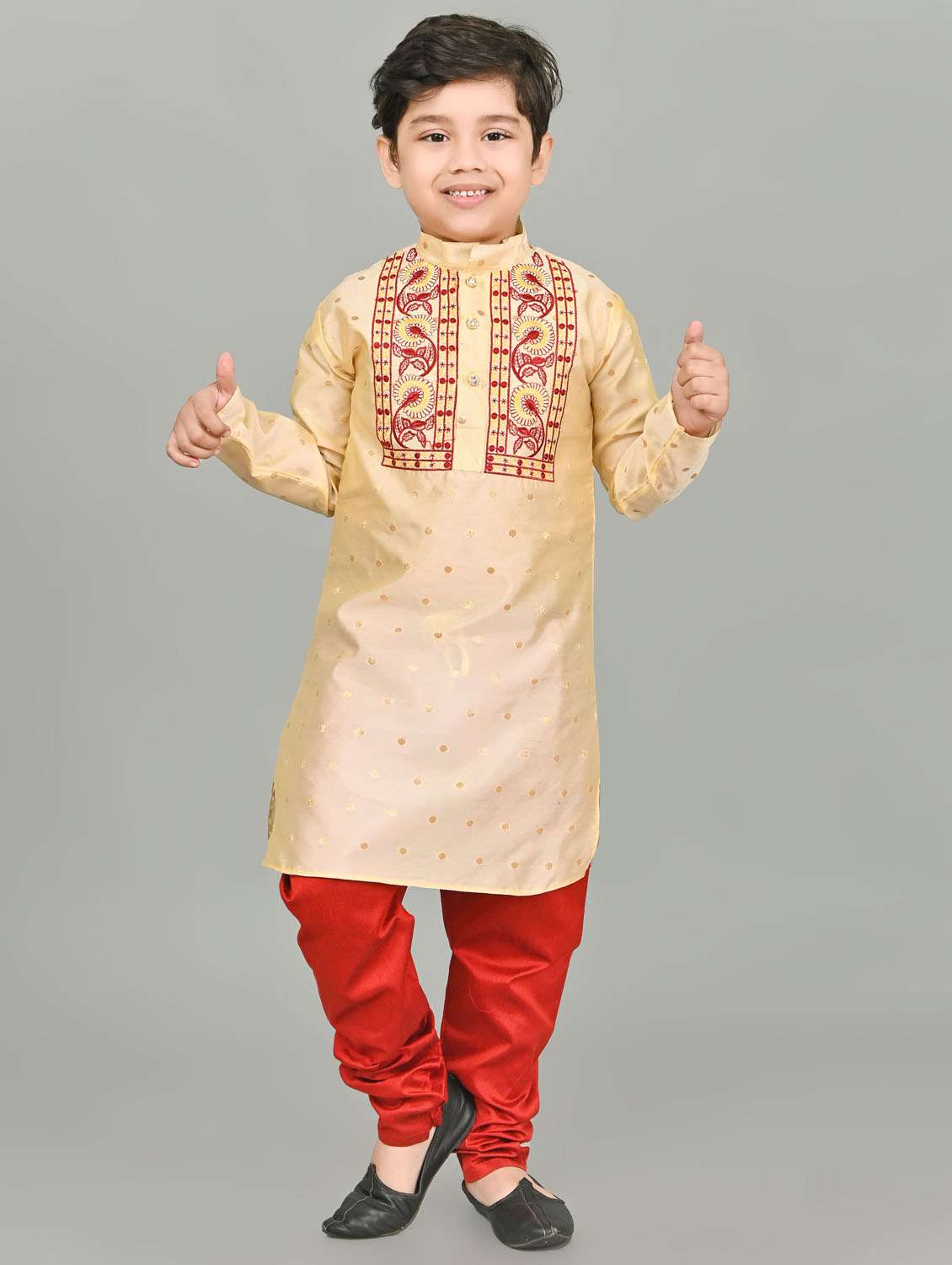 boys embroidered mandarin neck kurta pyjama set
