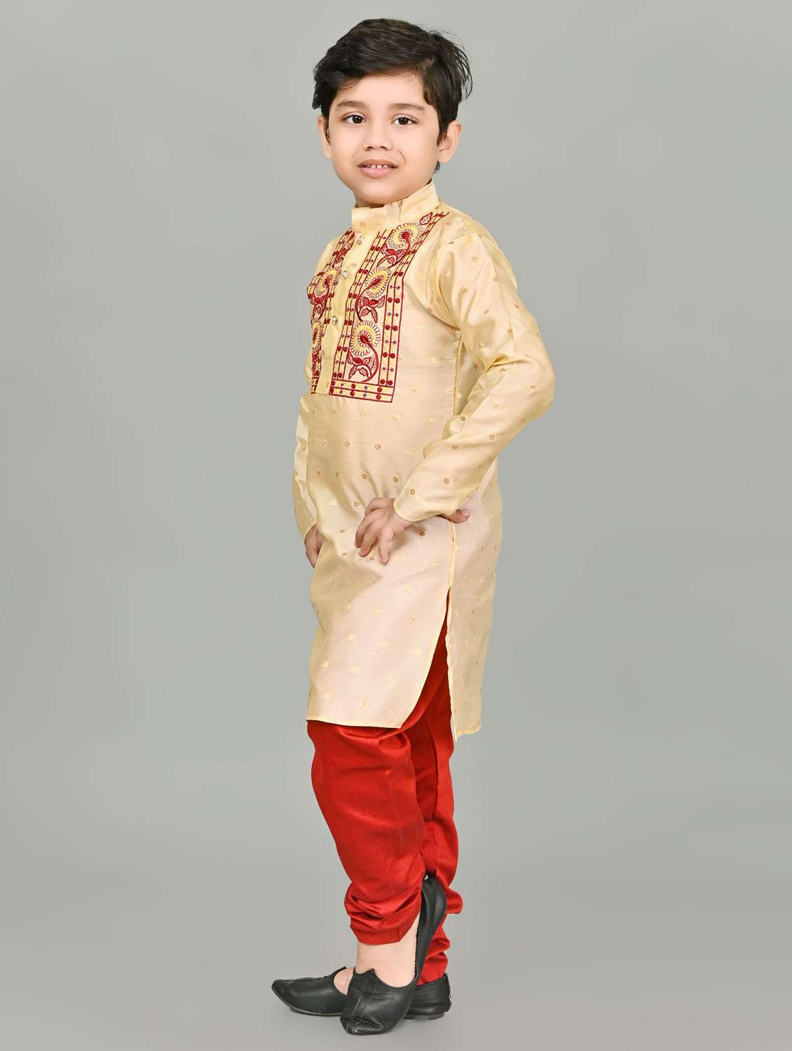 boys embroidered mandarin neck kurta pyjama set - 21585440 -  Standard Image - 1
