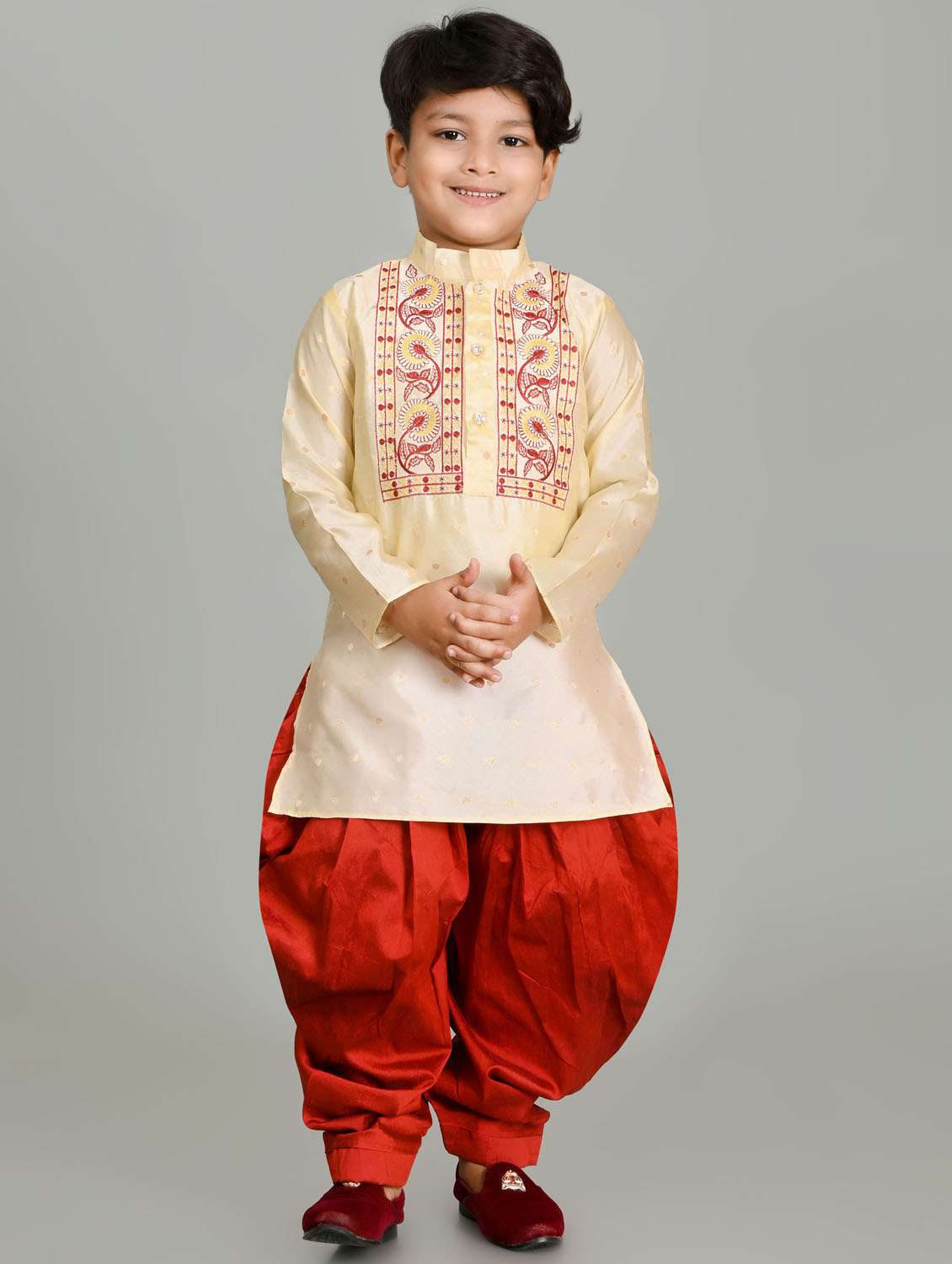 boys embroidered mandarin neck kurta salwar set