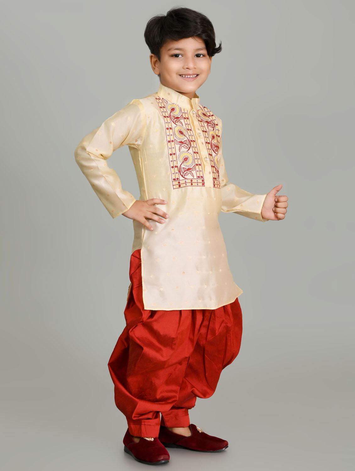 boys embroidered mandarin neck kurta salwar set - 21585441 -  Standard Image - 1
