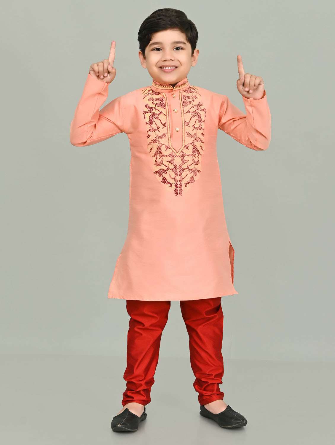 boys embroidered mandarin neck kurta pyjama set