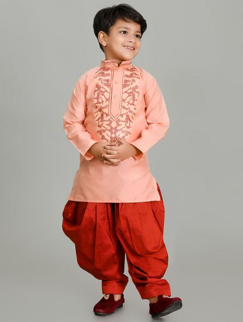 boys embroidered mandarin neck kurta salwar set - 21585444 - Standard Image - 0