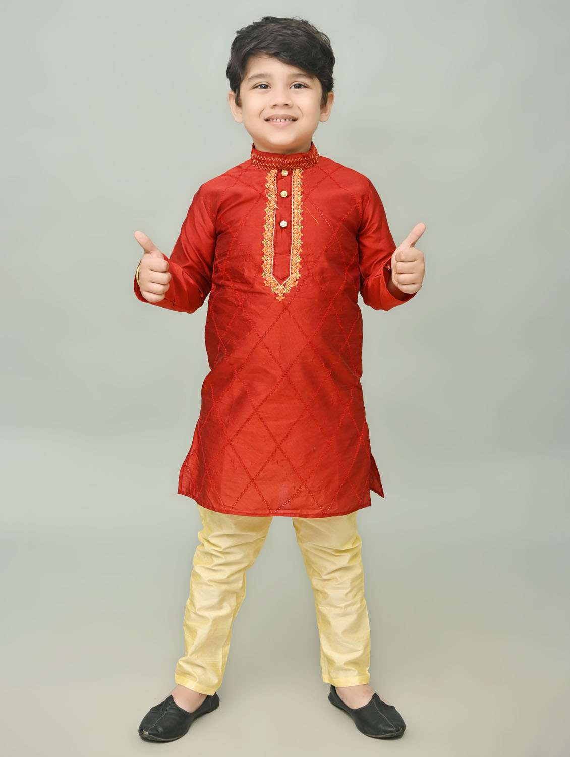 boys embroidered mandarin neck kurta pyjama set