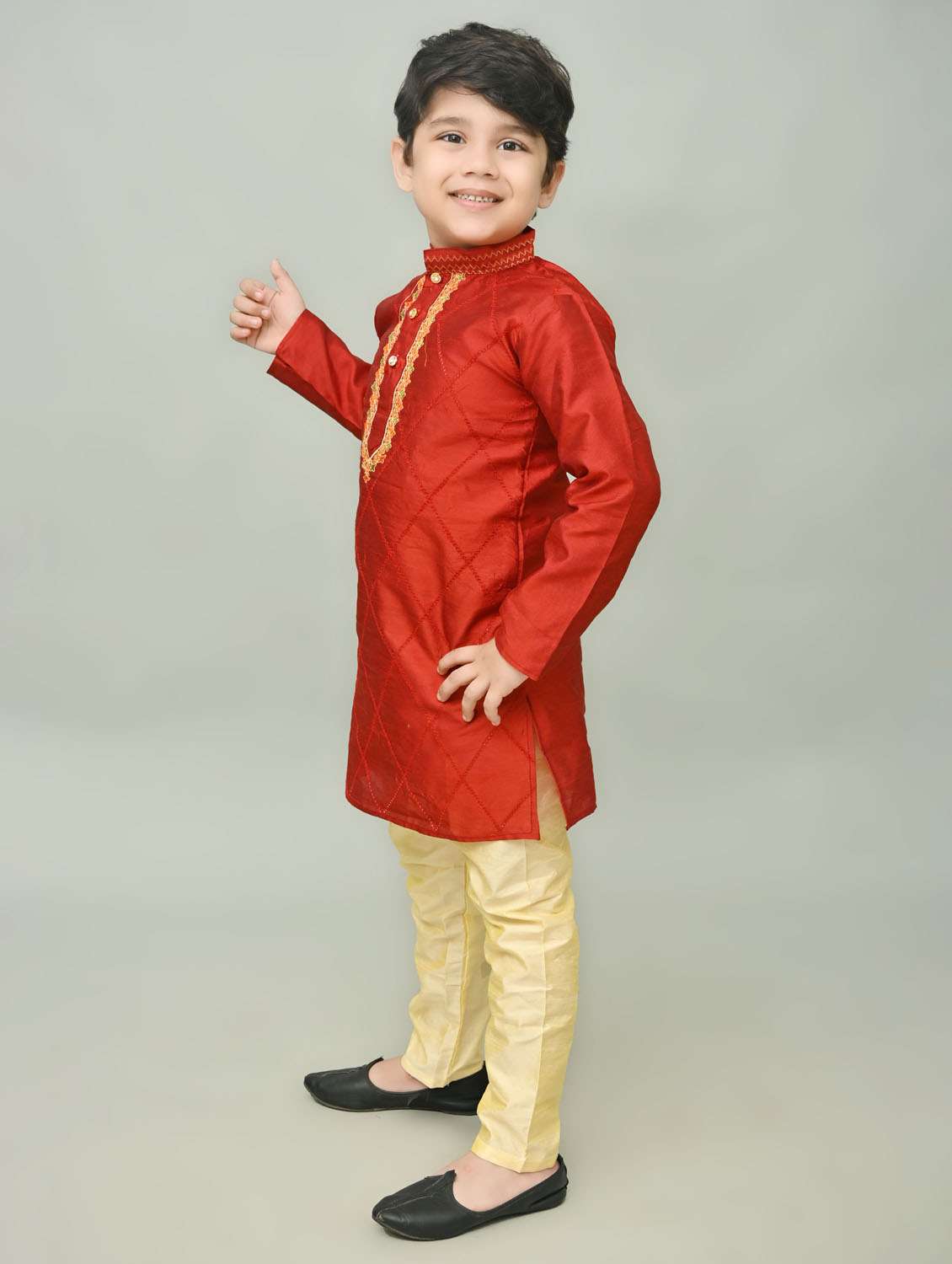 boys embroidered mandarin neck kurta pyjama set - 21585447 -  Standard Image - 1