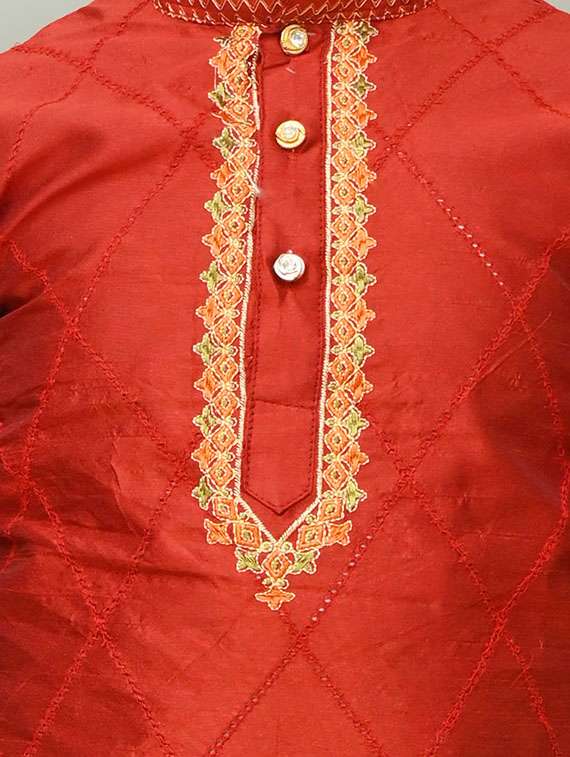 boys embroidered mandarin neck kurta pyjama set - 21585447 -  Standard Image - 4