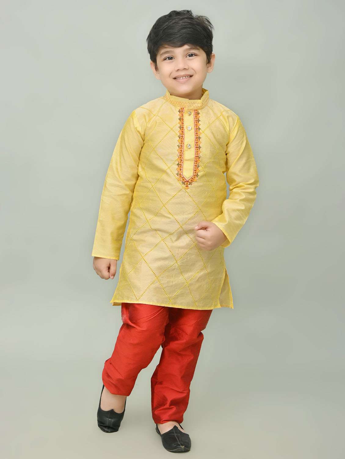 boys embroidered mandarin neck kurta pyjama set