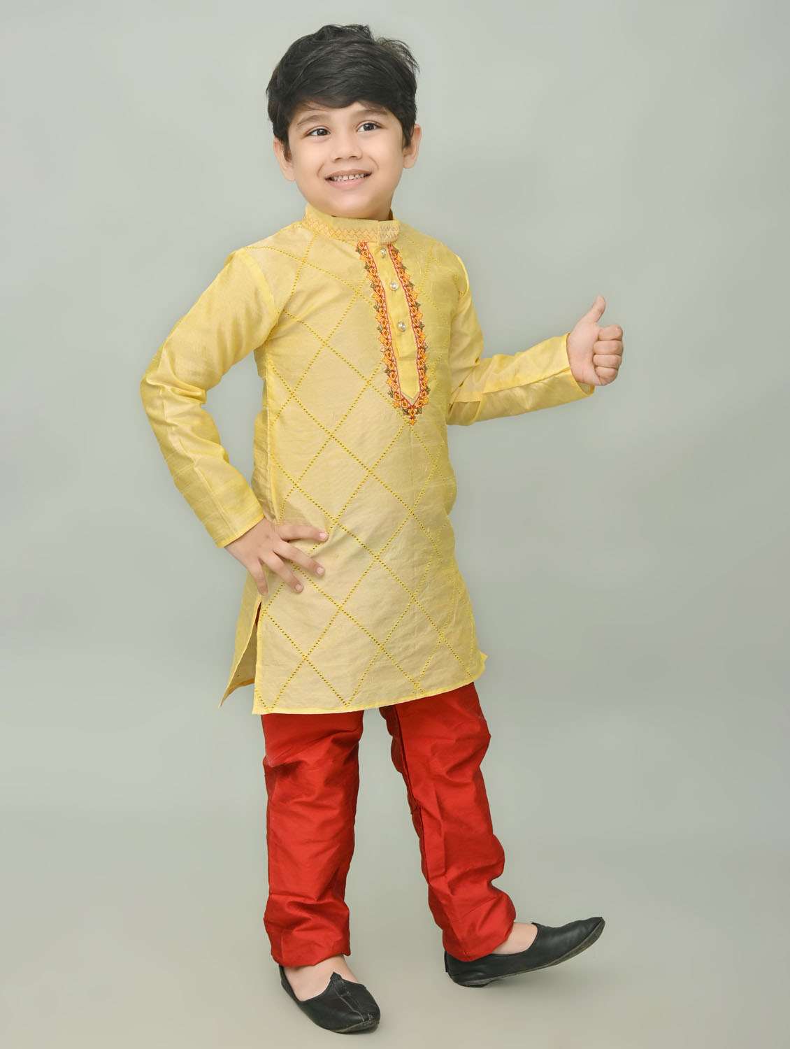 boys embroidered mandarin neck kurta pyjama set - 21585448 -  Standard Image - 1