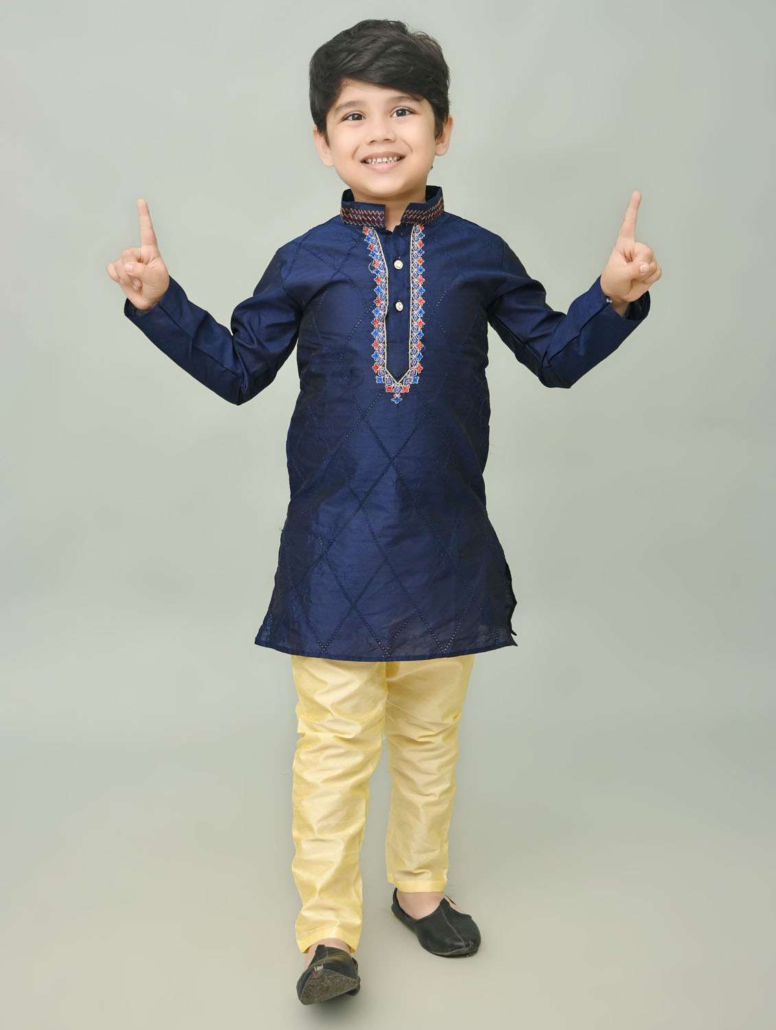 boys embroidered mandarin neck kurta pyjama set