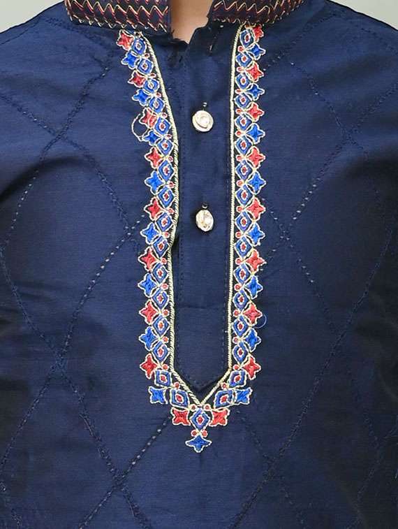 boys embroidered mandarin neck kurta pyjama set - 21585449 -  Standard Image - 4