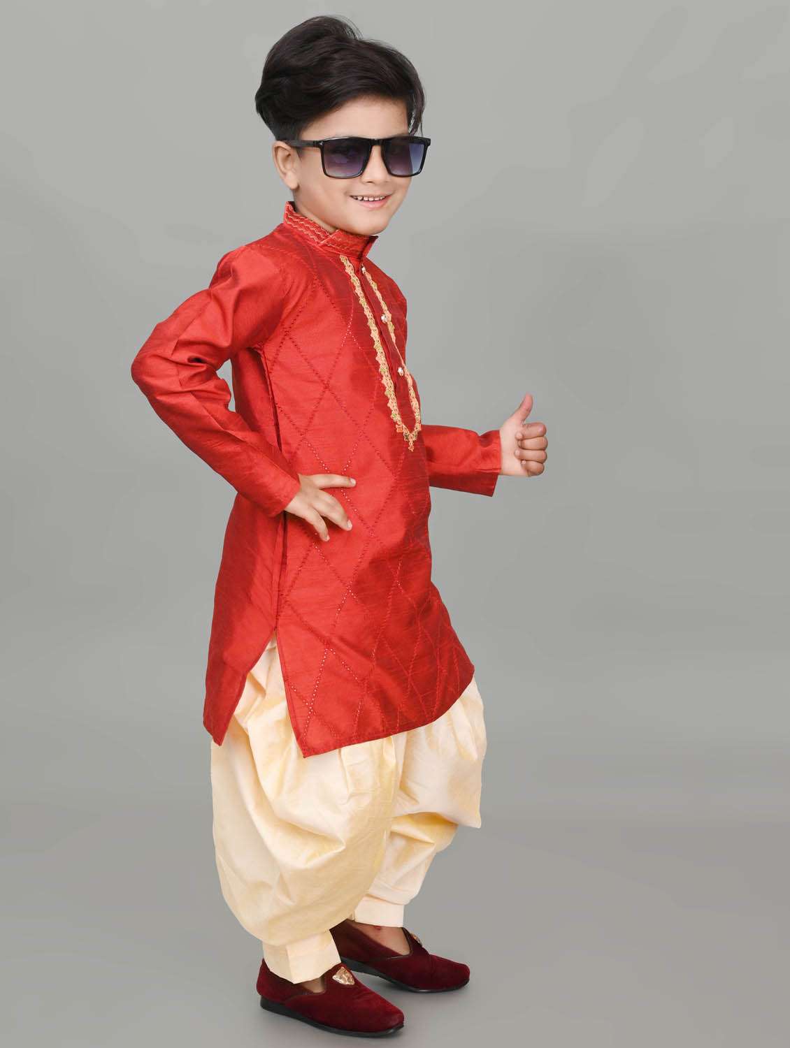 boys embroidered mandarin neck kurta salwar set - 21585450 -  Standard Image - 1