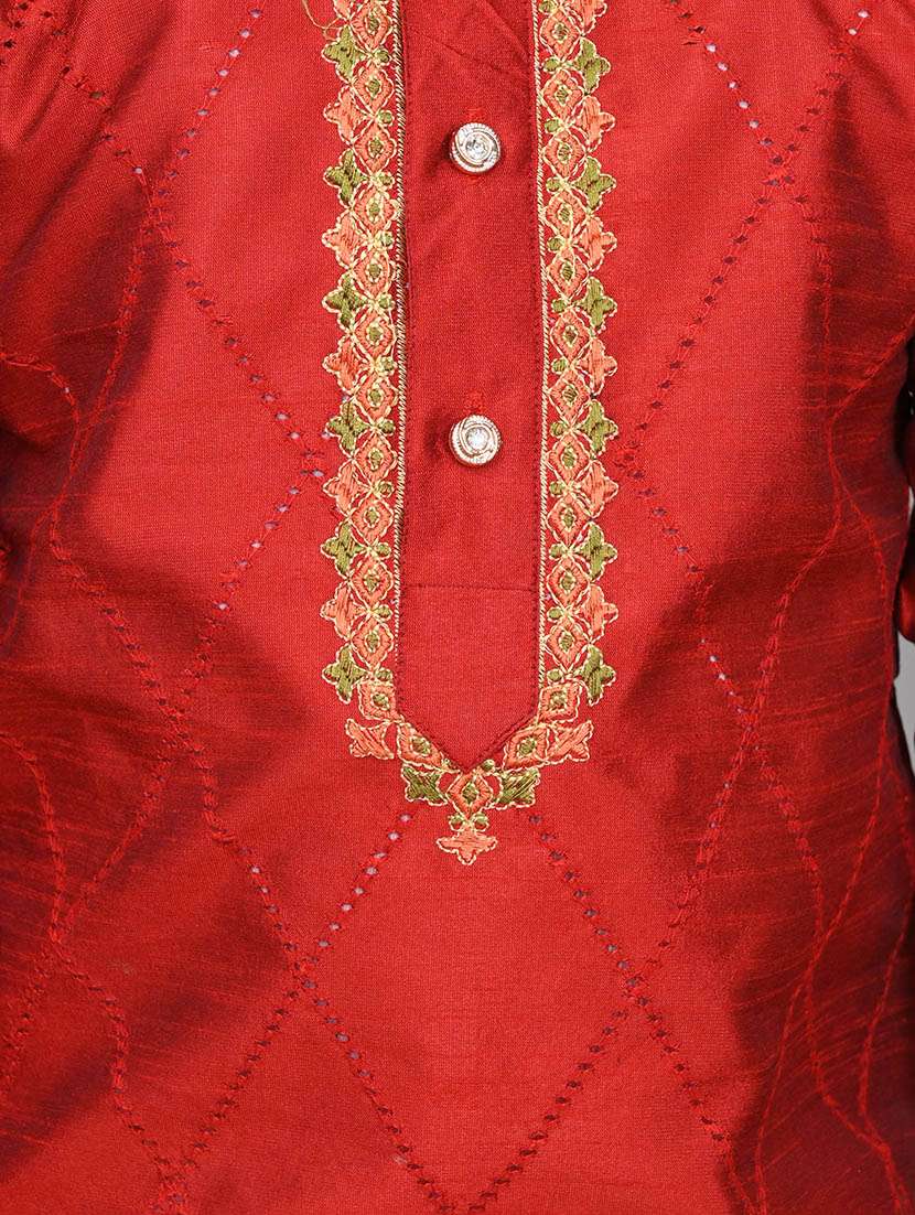 boys embroidered mandarin neck kurta salwar set - 21585450 -  Standard Image - 4