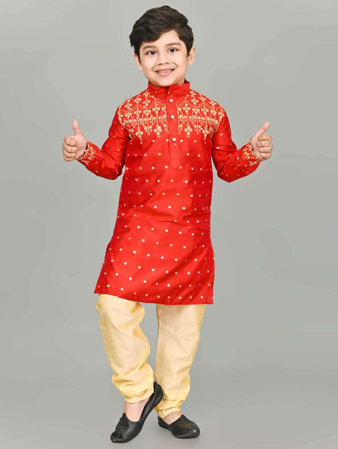 boys embroidered mandarin neck kurta pyjama set
