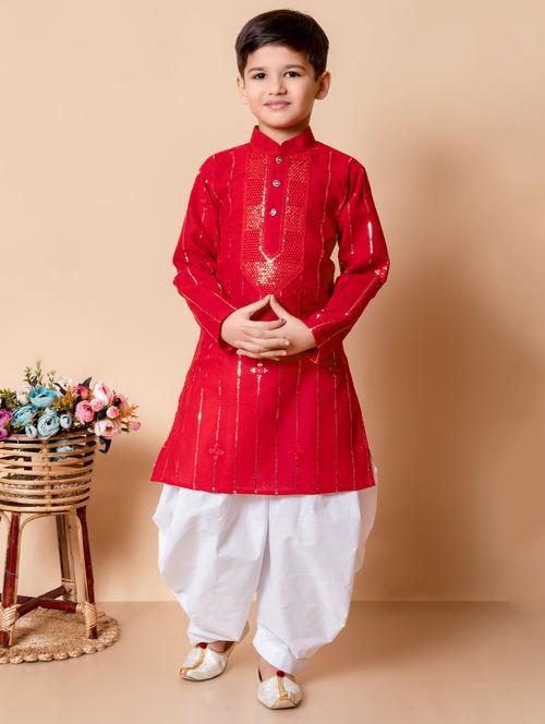 boys embroidered long sleeves dhoti kurta set - 21585492 - Standard Image - 0