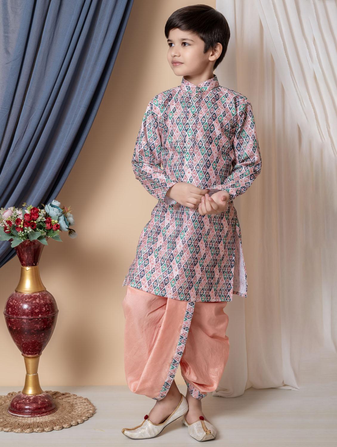 boys embroidered long sleeves dhoti kurta set - 21585505 - Zoom Image - 0