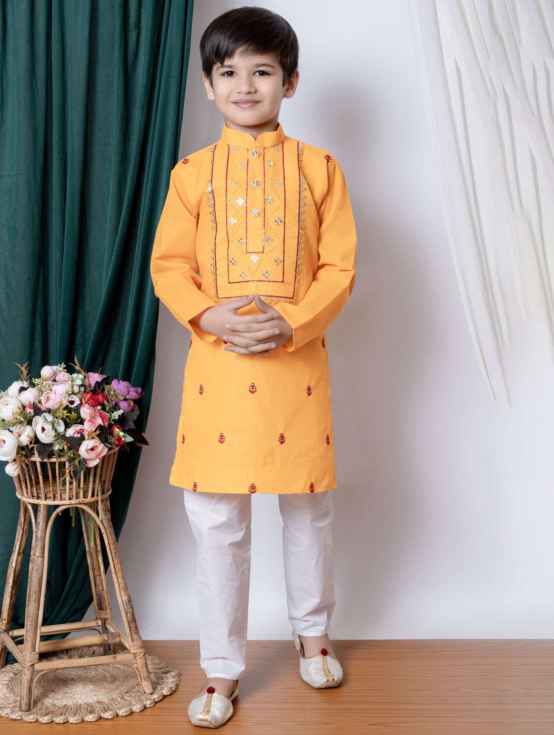 boys embroidered long sleeves kurta set