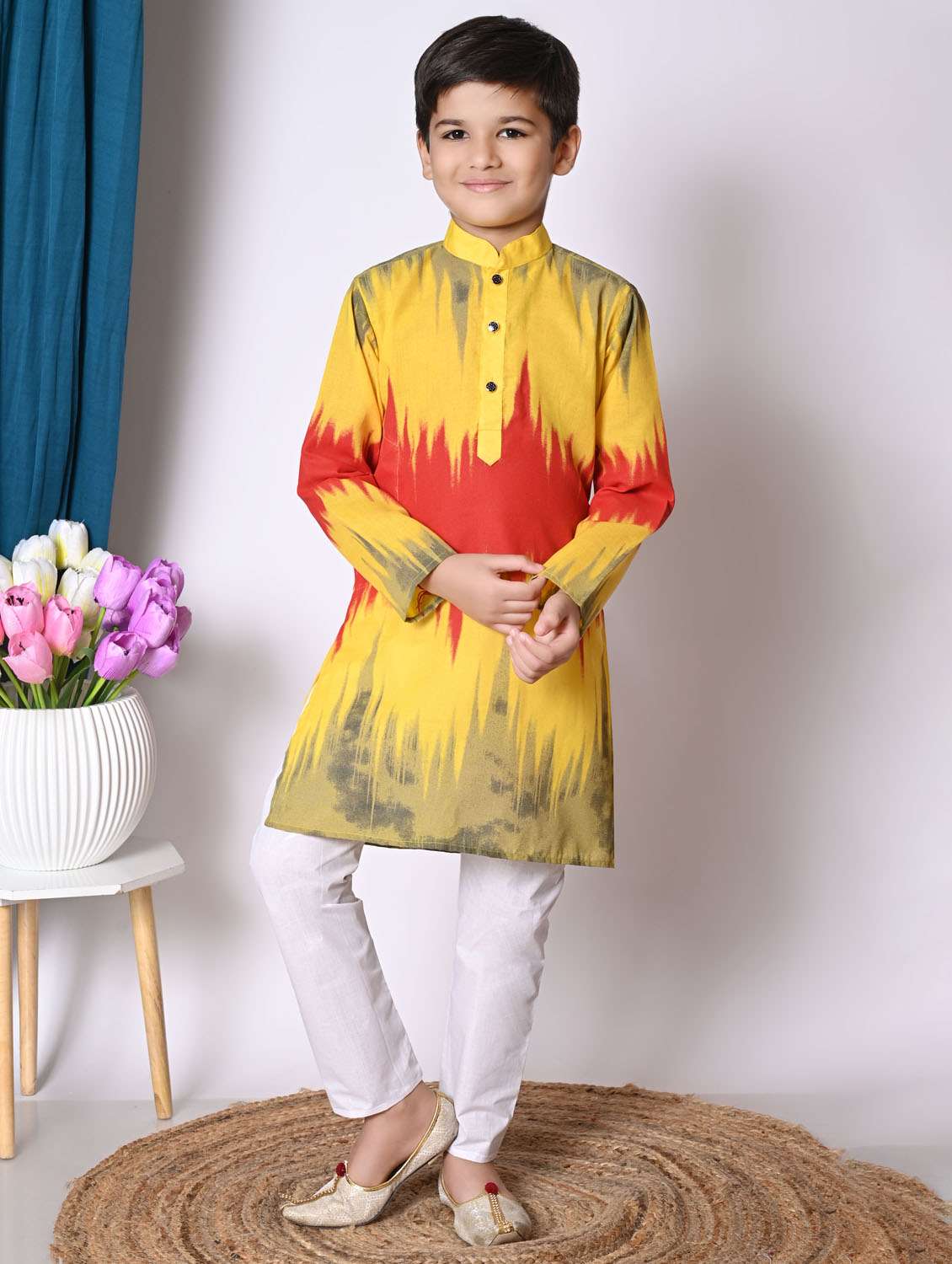 boys printed long sleeves kurta set