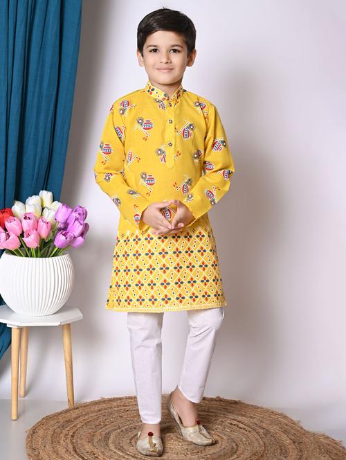 boys printed long sleeves kurta set - 21585525 - Standard Image - 0