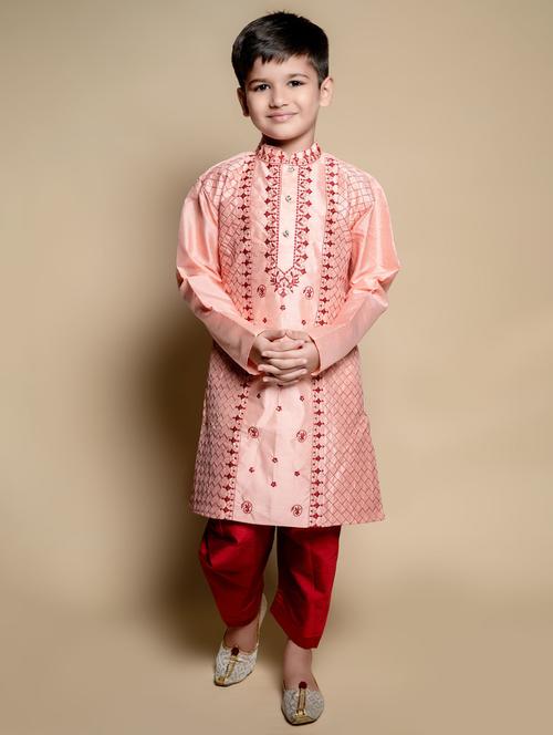 boys embroidered long sleeves dhoti kurta set - 21585527 - Standard Image - 0