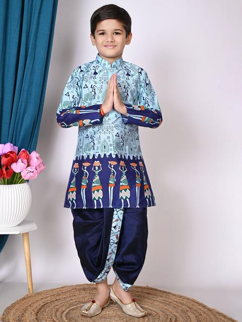 boys printed long sleeves dhoti kurta set - 21585530 -  Standard Image - 0