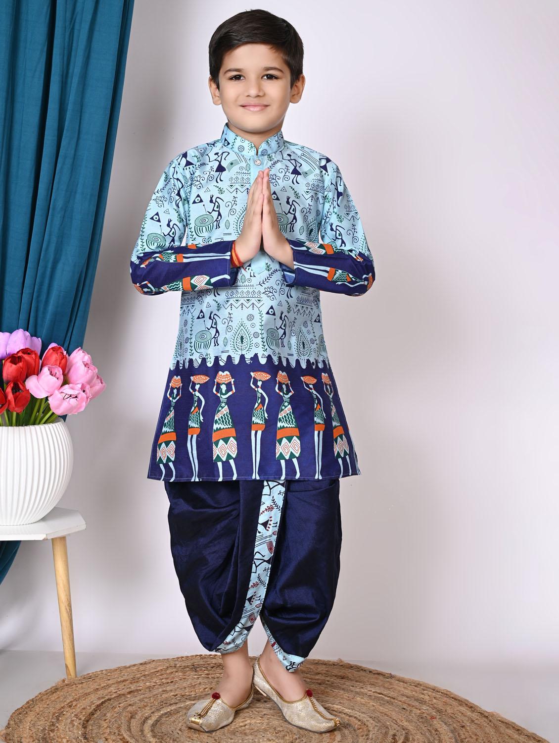 boys printed long sleeves dhoti kurta set - 21585530 -  Zoom Image - 0