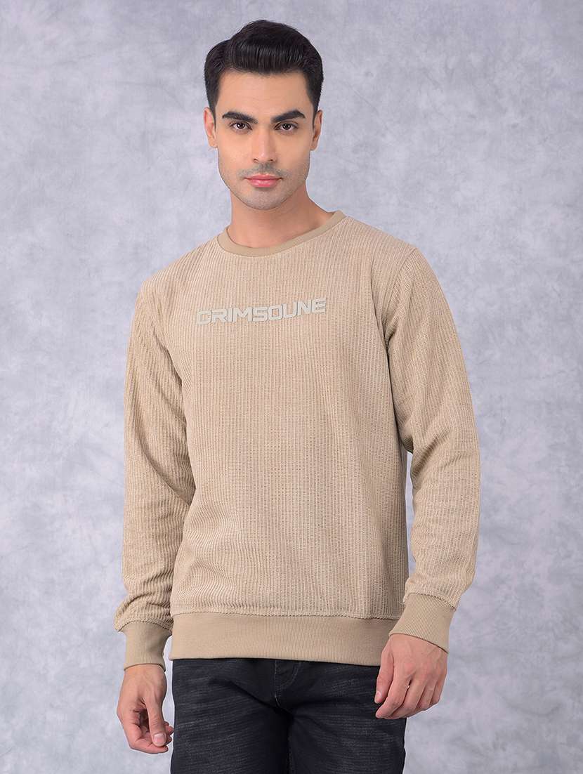 men beige chest print sweatshirt - 21585560 -  Standard Image - 1
