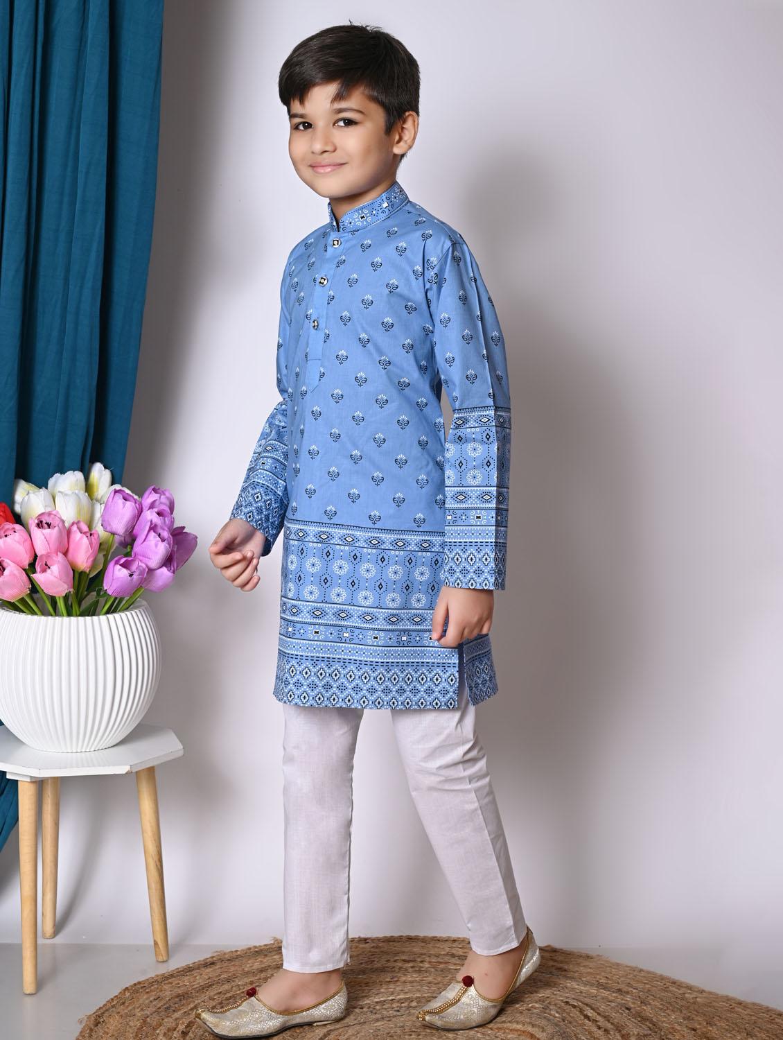 boys printed long sleeves kurta set - 21585565 -  Standard Image - 1