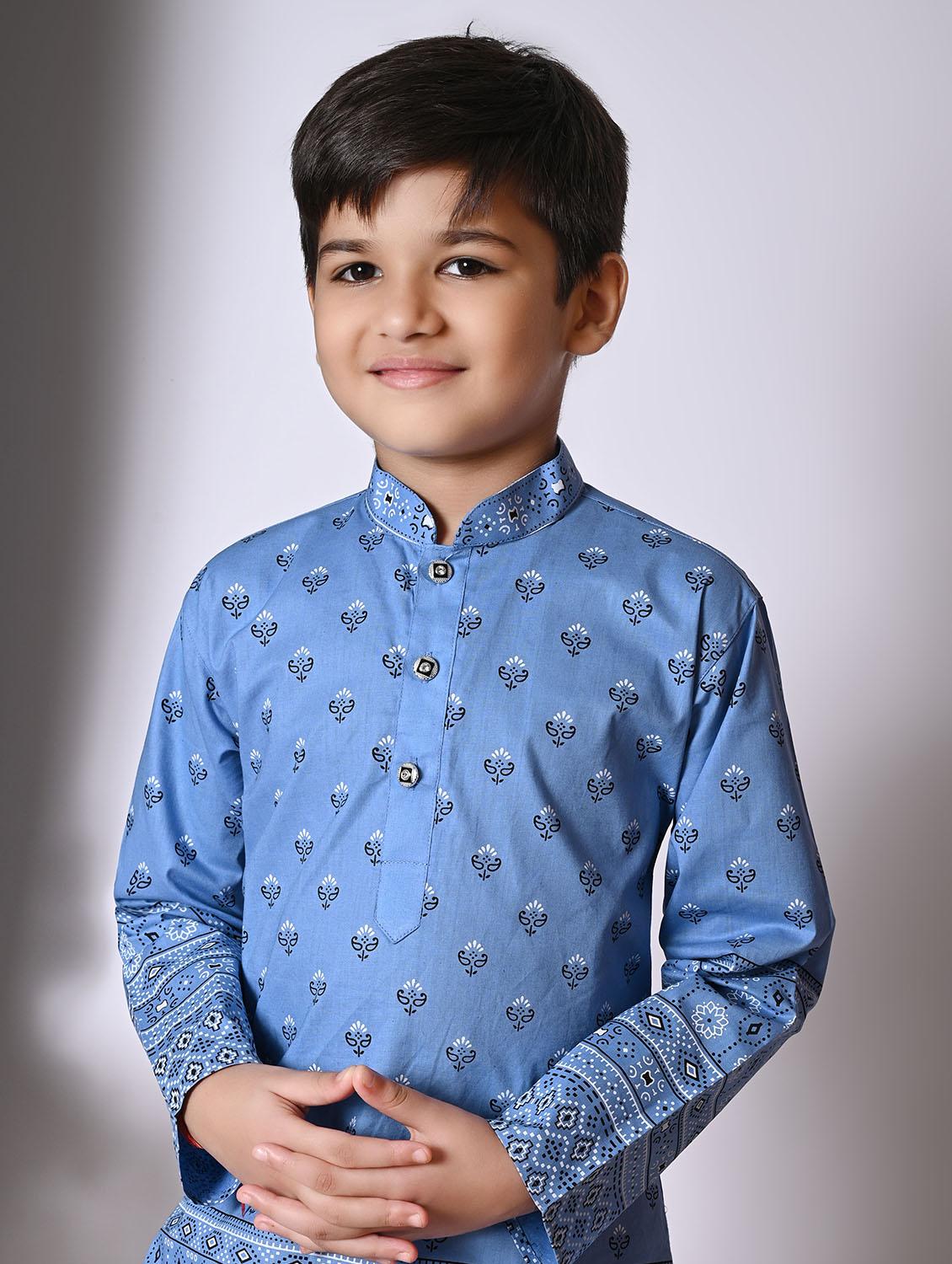 boys printed long sleeves kurta set - 21585565 - Standard Image - 4