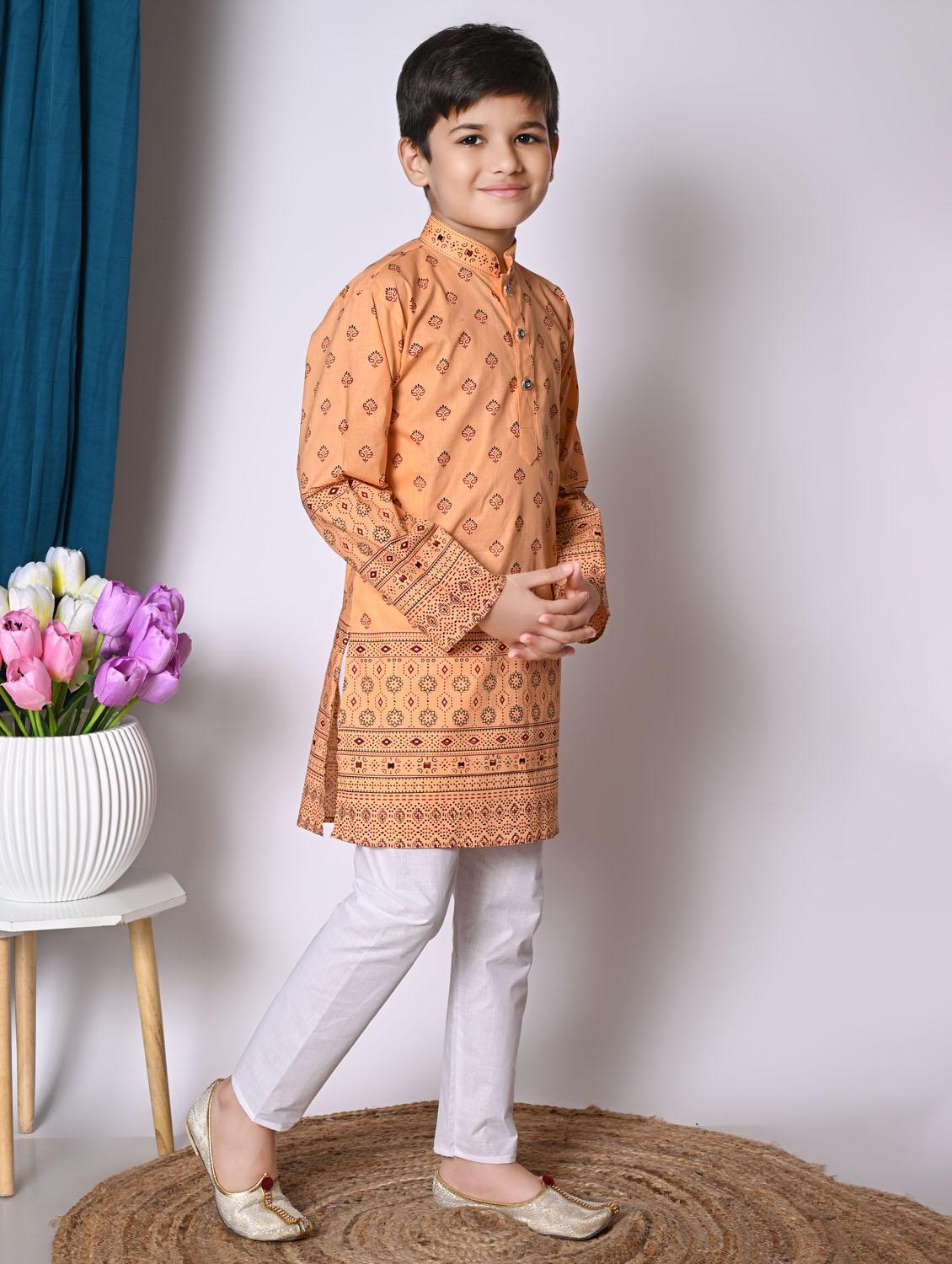 boys printed long sleeves kurta set - 21585566 -  Standard Image - 1