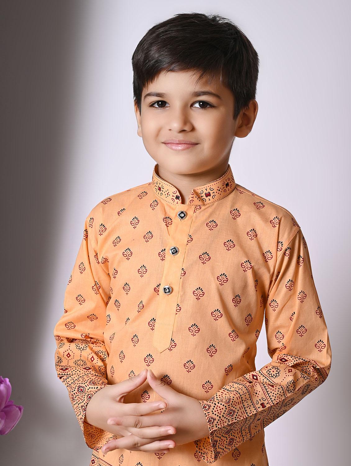boys printed long sleeves kurta set - 21585566 - Standard Image - 4