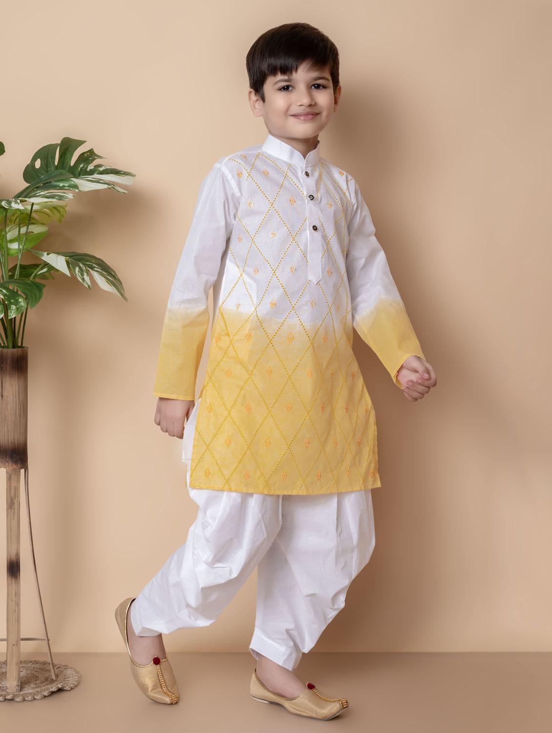 boys embroidered long sleeves dhoti kurta set - 21585570 -  Standard Image - 1