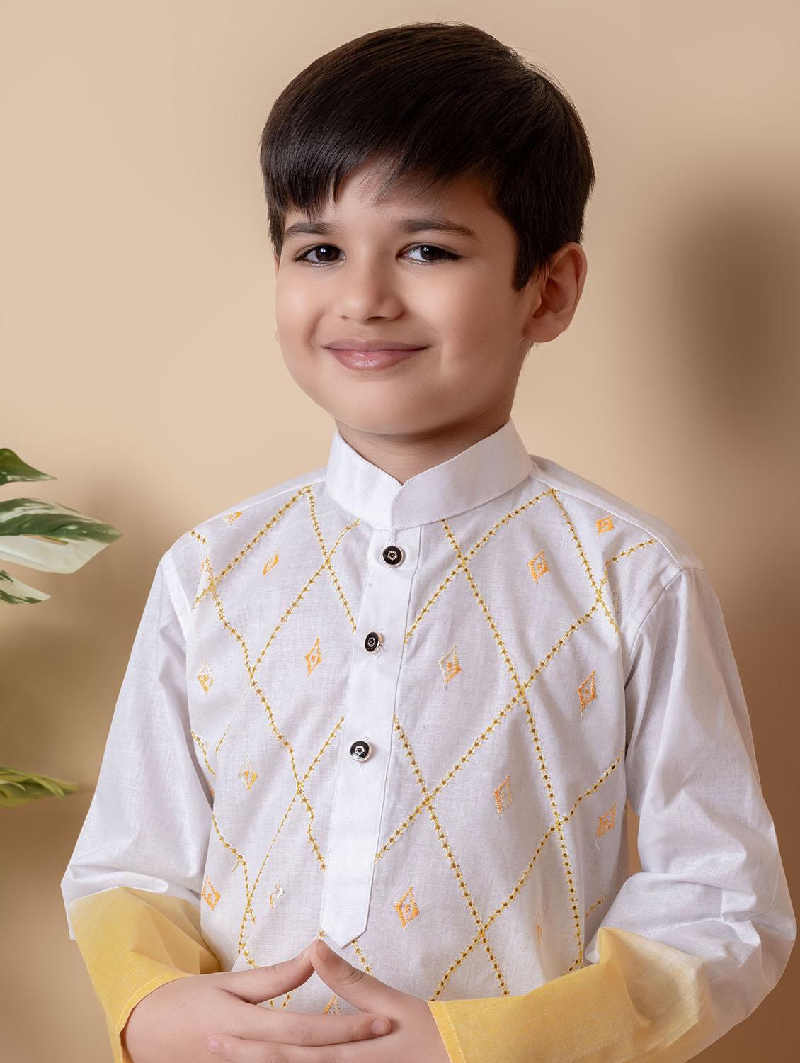 boys embroidered long sleeves dhoti kurta set - 21585570 - Standard Image - 4