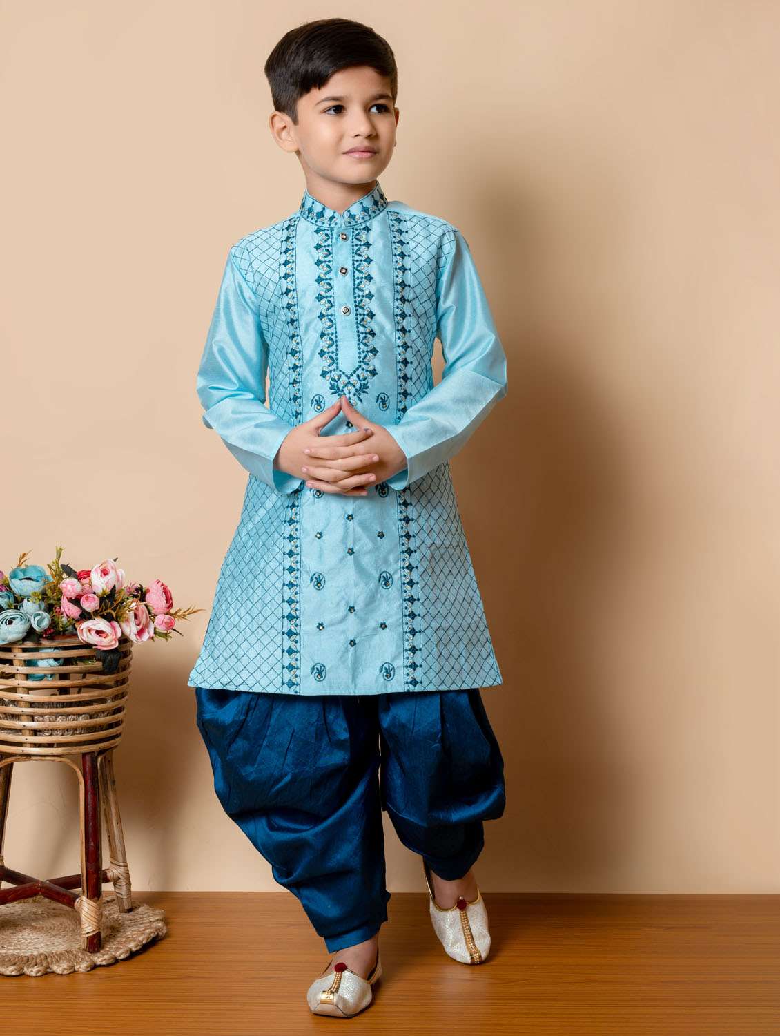 boys embroidered long sleeves dhoti kurta set - 21585575 - Zoom Image - 0